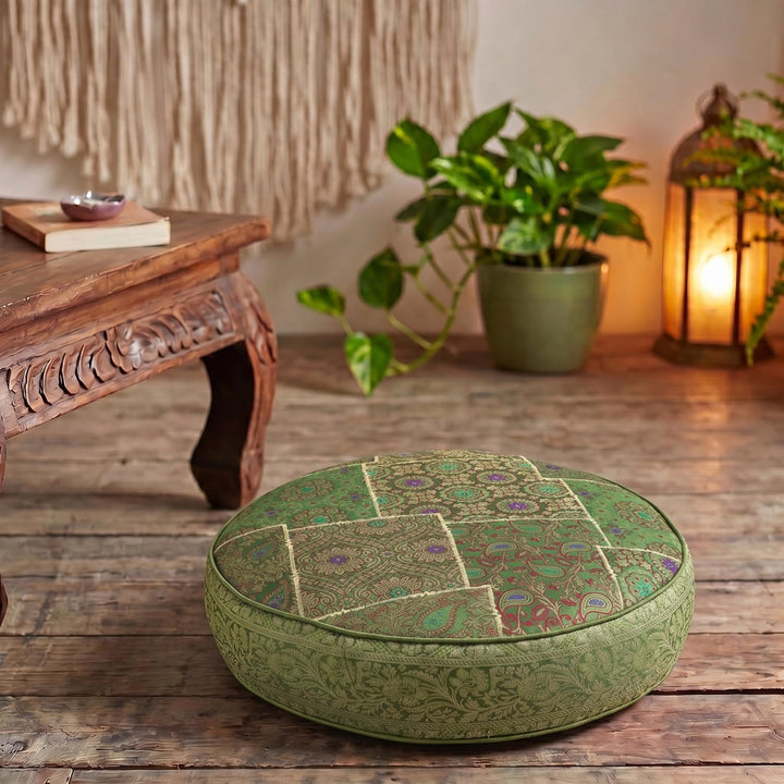 GURU SHOP Orientalisches Rundes Patchwork Kissen 40 cm, Sitzkissen, Bodenkissen mit Baumwollfüllung