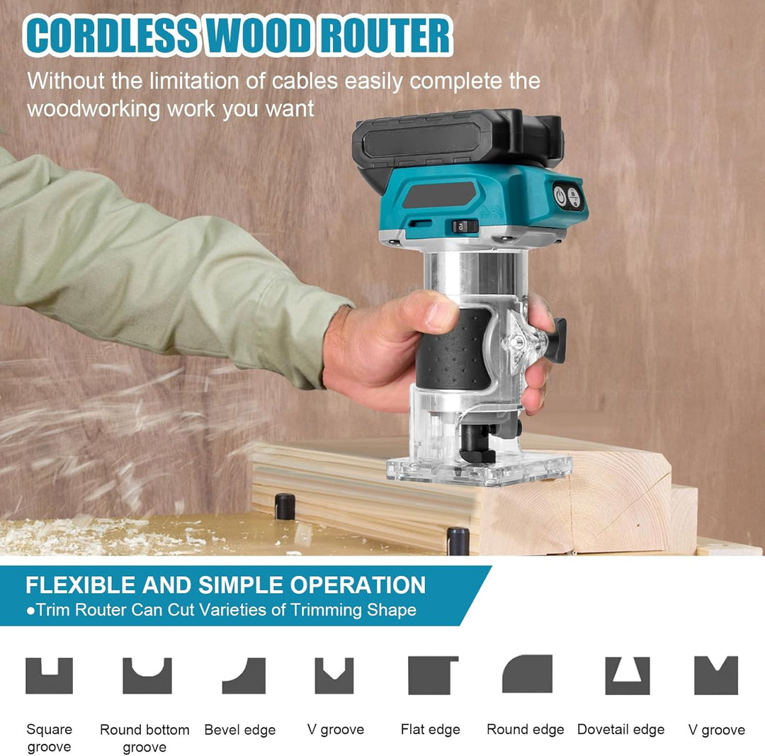 Akku Oberfräse kompatibel mit Makita 18V Akku, 1300W Oberfräse Trimmer Einhandfräse, Bürstenloser Ka