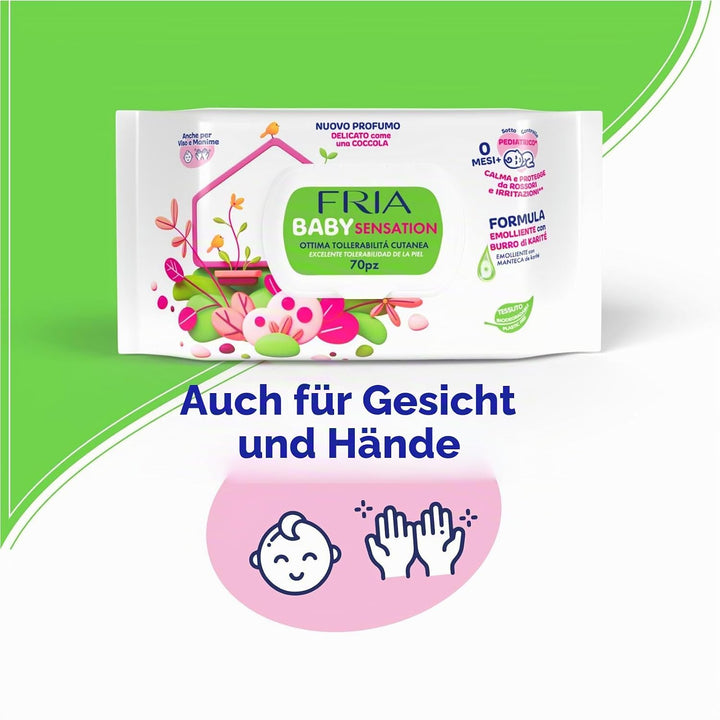 Fria Baby Sensation Wickeltücher, mit Sheabutter mit hautberuhigender Wirkung, dermatologisch getest