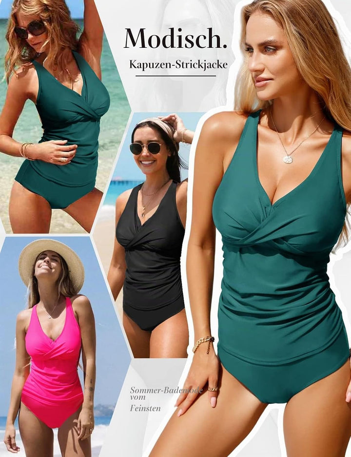 UMIPUBO Tankini Damen Bauchweg Sexy V-Ausschnitt Badeanzug Sets Grosse Grössen Push up Bademoden Hig