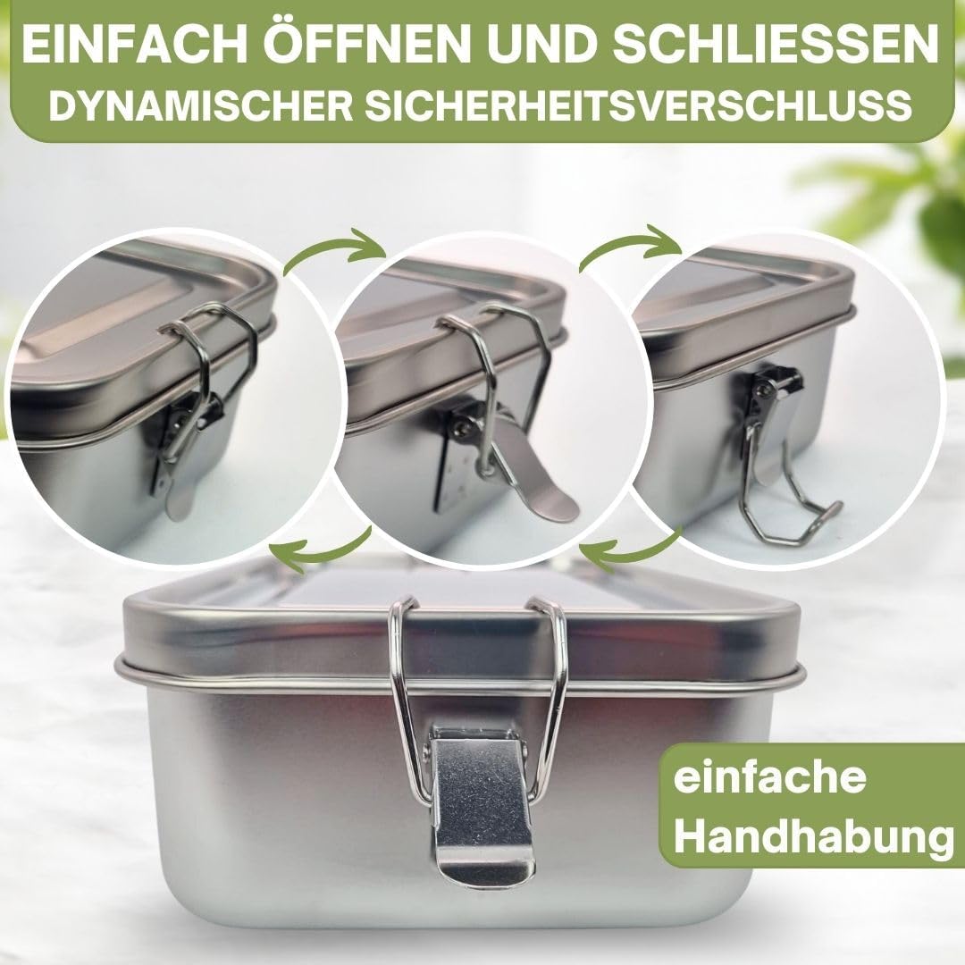 2x Premium Lunchbox 1400 ml aus Edelstahl – auslaufsichere Brotzeitbox mit 2 Trennwand & Dichtung –