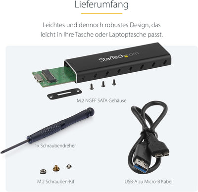 StarTech.com M.2 SSD Aluminiumgehäuse für USB 3.0 (5Gbit/s) mit UASP - Schwarz - M.2 NGFF SATA mit B