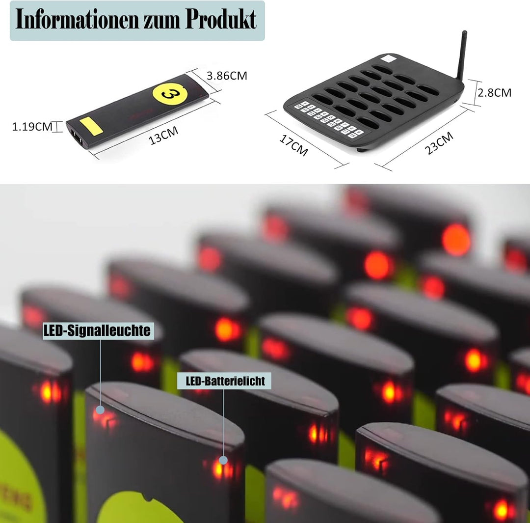 WNKRUN Drahtloses Pager Rufsystem,2000M Signalentfernung Unterstützt Viele-zu-Eins-Anrufe,Tragbare W