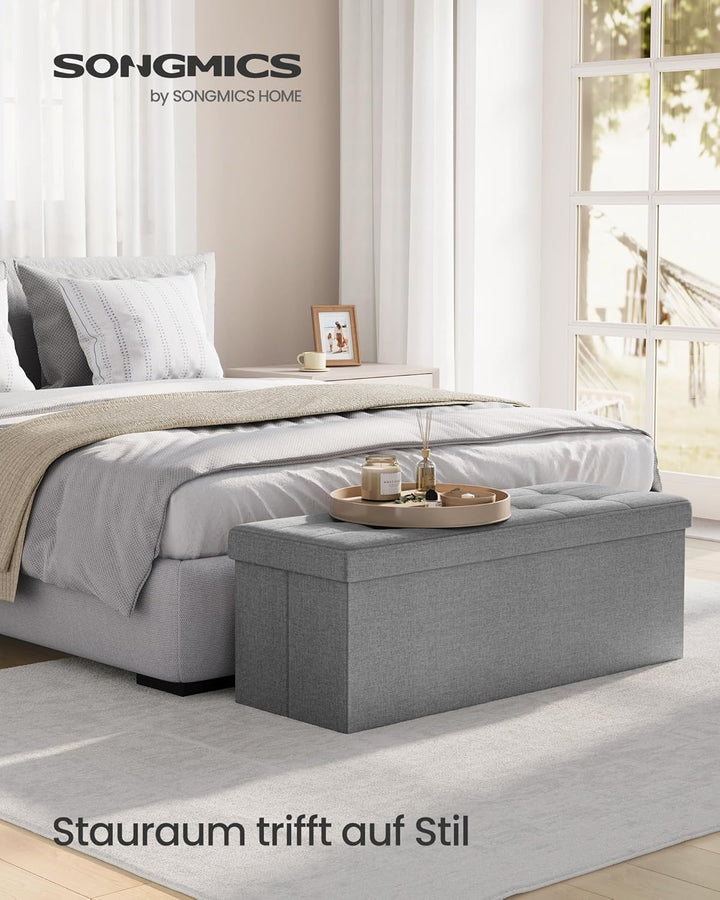 SONGMICS Sitzhocker mit Stauraum, klappbare Sitzbank, 38 x 110 x 38 cm Fussbank, Aufbewahrungsbox, b