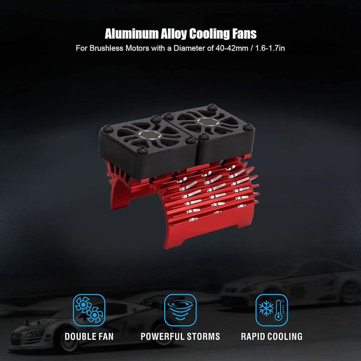 RC Bürstenloser Motor Lüfter, Doppelte Lüfter, 40‑42 mm, Alu, RC Car Kühlkörper für 1/8 ferngesteuer