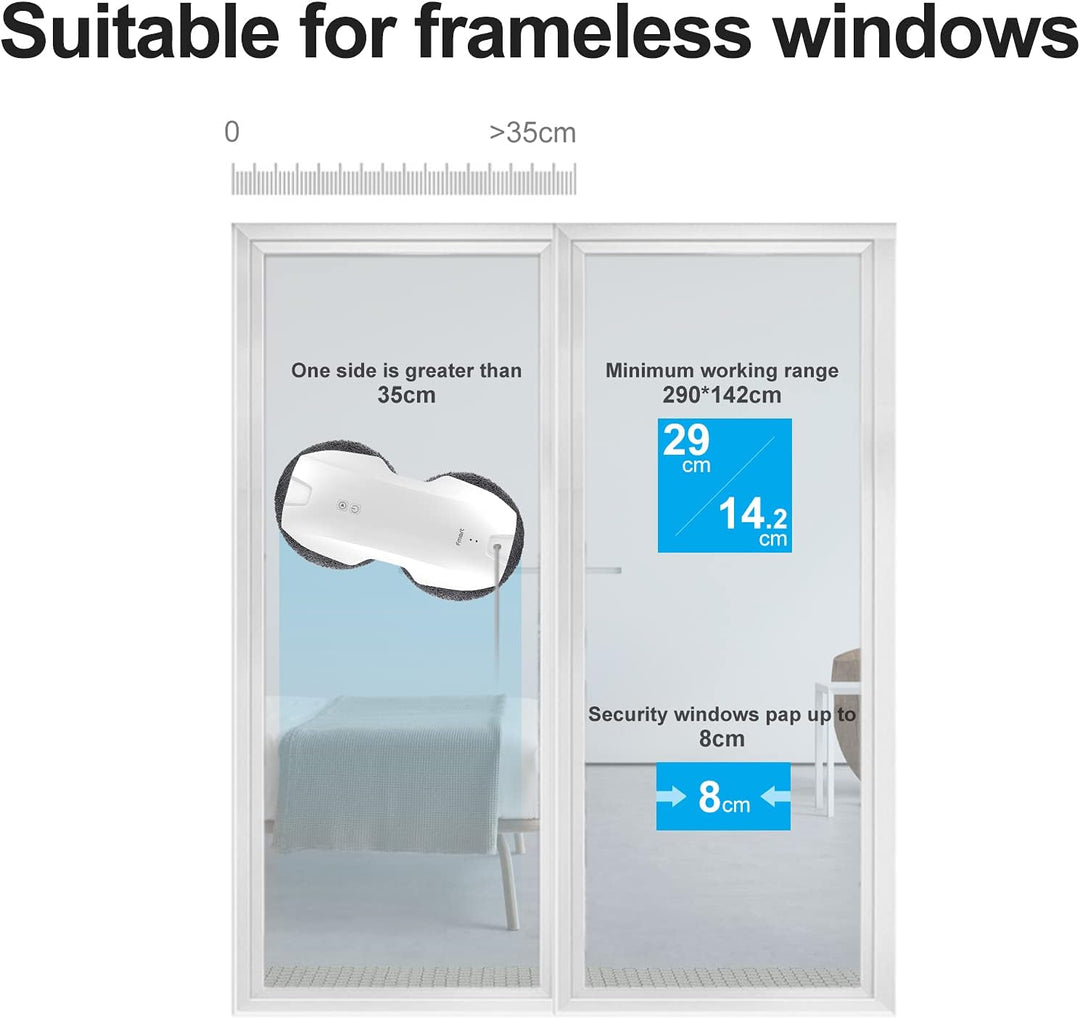 Fmart T8Pro Fensterputzroboter, Automatischer Fensterreinigung, 3800 Pa Anpassung Saugleistung, Fens