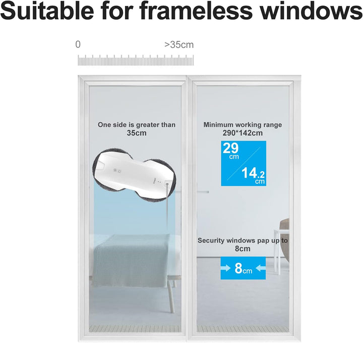 Fmart T8Pro Fensterputzroboter, Automatischer Fensterreinigung, 3800 Pa Anpassung Saugleistung, Fens