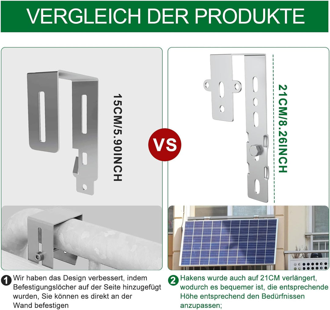 4PCS Solar Halterung Haken für Balkon - Eckig Photovoltaik Halterung für Solarmodule, Balkongelände,