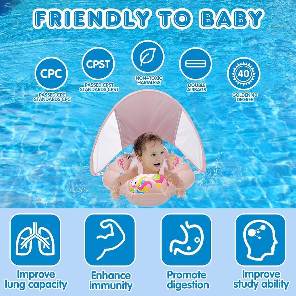 Baby Schwimmring mit Sonnendach Abnehmbaren,Schwimmring mit Sonnenschutz Verstellbare,Aufblasbarer S