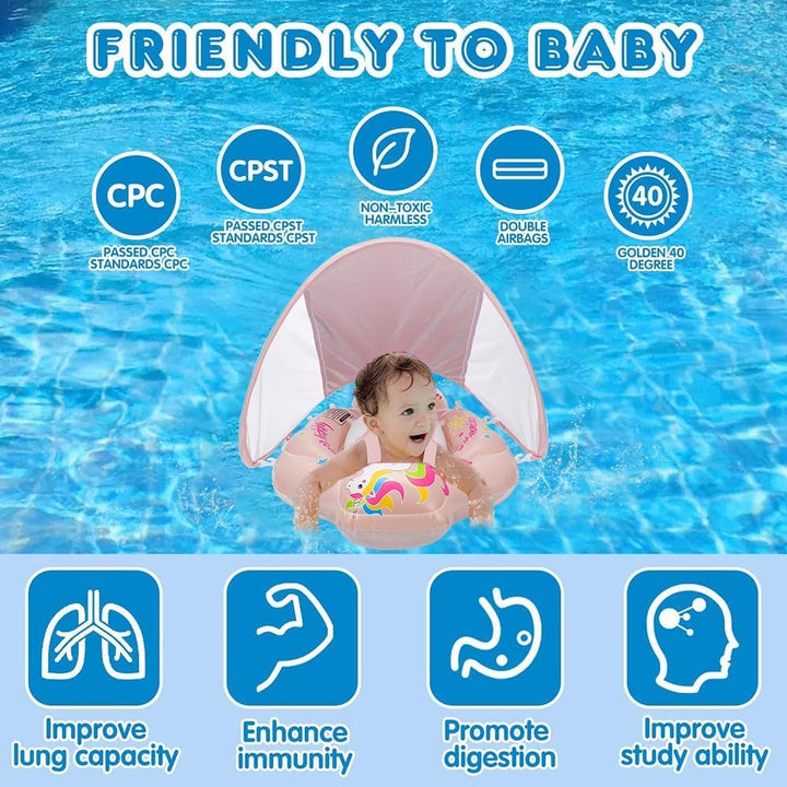 Baby Schwimmring mit Sonnendach Abnehmbaren,Schwimmring mit Sonnenschutz Verstellbare,Aufblasbarer S