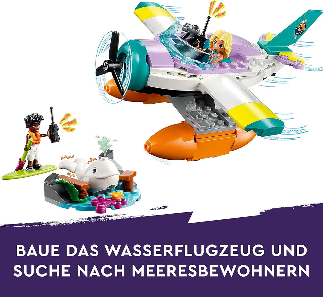 LEGO 41752 Friends Seerettungsflugzeug, Flugzeug-Spielzeug mit Wal-Figur und Mini-Puppen, Tier-Pfleg