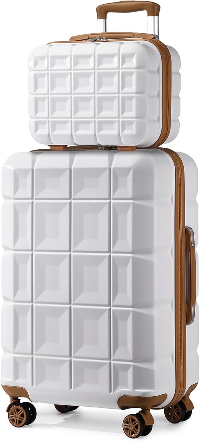 KONO Gepäck-Sets Kofferset 2 Teilig Mittelgross Koffer mit Beautycase (62cm+Kosmetikkoffer, Weiss) W