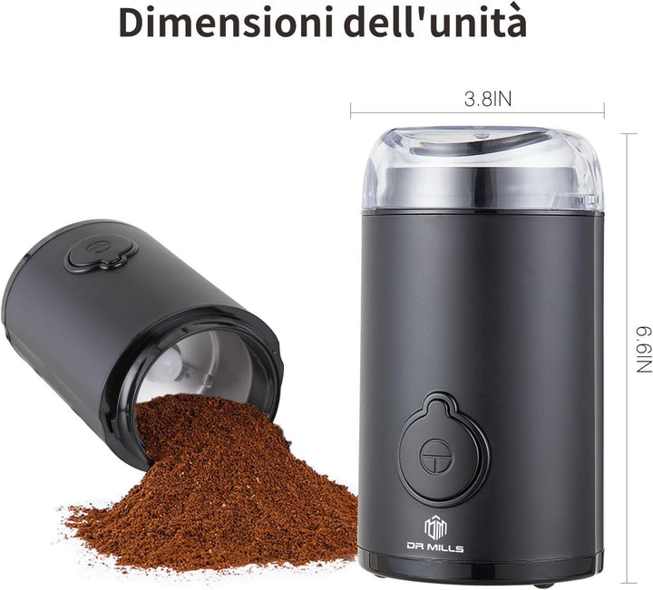 DR MILLS DM-7438 Elektrische Gewürz- und Kaffeemühle, Messer, Tasse bestehen aus SUS304 rostfreiem S