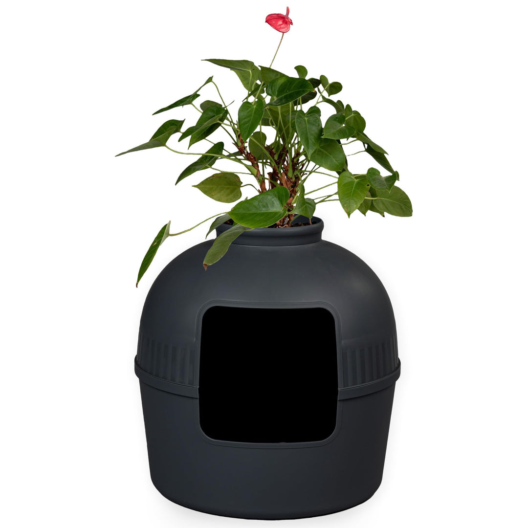 RHRQuality Katzentoilette Flower XXL unsichtbare Katzenklo mit Deckel 51Ø x 55cm (Schwarz), Schwarz