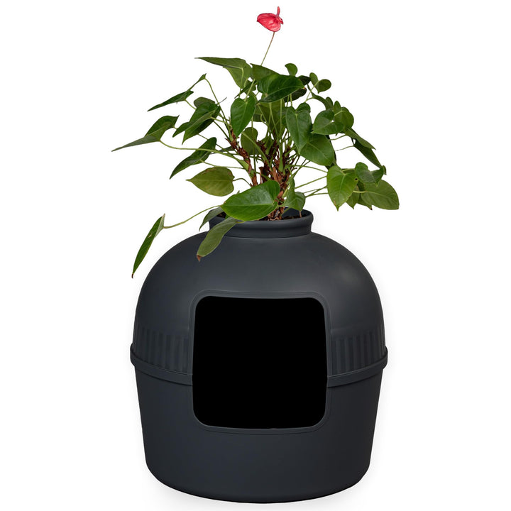 RHRQuality Katzentoilette Flower XXL unsichtbare Katzenklo mit Deckel 51Ø x 55cm (Schwarz), Schwarz