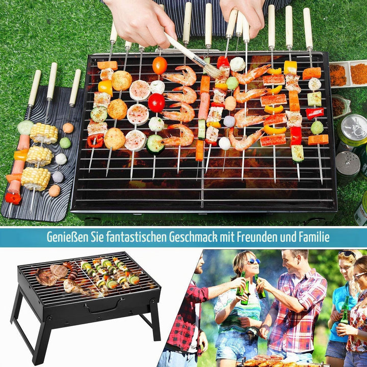 Faltbarer tragbarer Grill, Holzkohlegrill, Grill, Schreibtisch, Tischplatte, Outdoor, Edelstahl, Smo