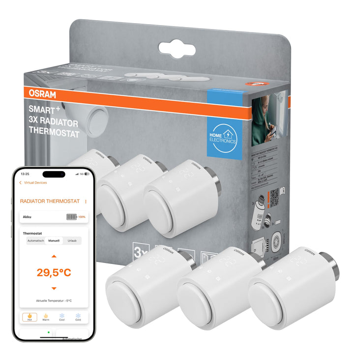 OSRAM SMART+ WiFi Heizkörperthermostat, IP20, Kunststoff, weiss, 3er-Pack, 3er-pack