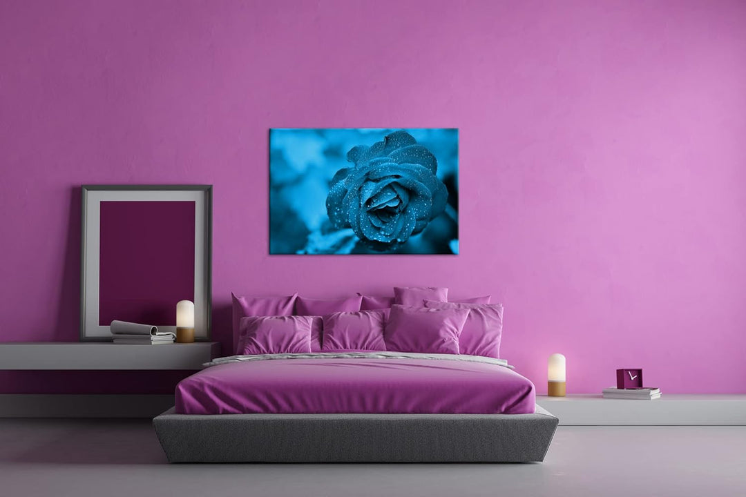 deyoli beeindruckende Blaue Rose Format 80x60 Effekt: Monocrome Blau als Leinwandbild, Motiv fertig