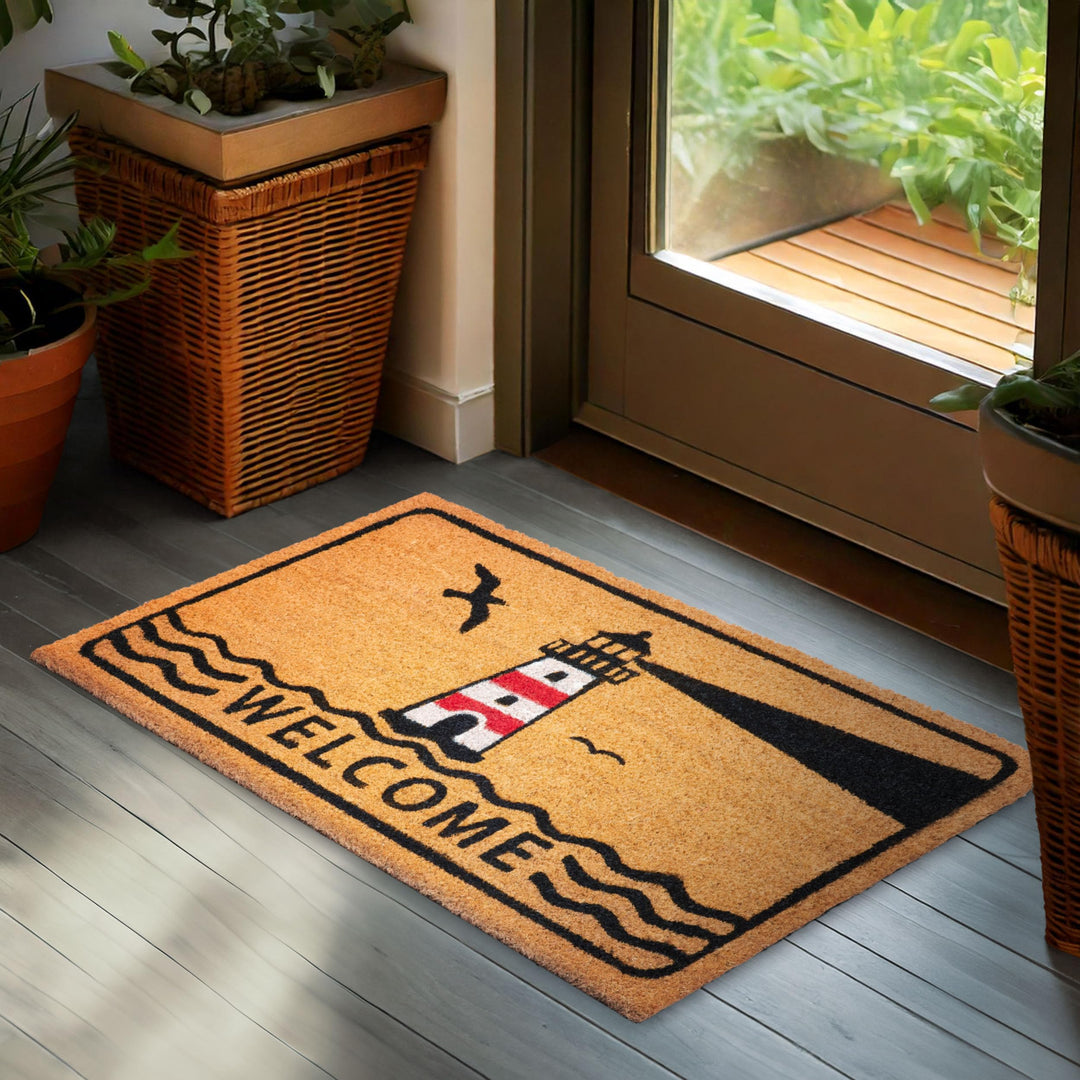 BRUBAKER Fussmatte für Aussen und Innen - Welcome mit Leuchtturm - 45 x 75 cm Schmutzfangmatte aus K