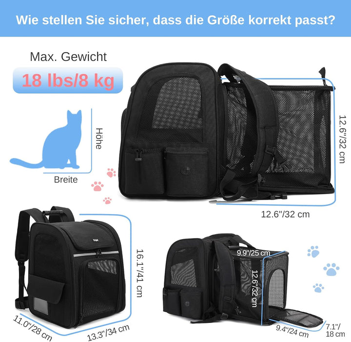 Erweiterbar Katzenrucksack mit Netzfenster, Tragbare und Faltbare Haustier Rucksack mit Innerer Sich
