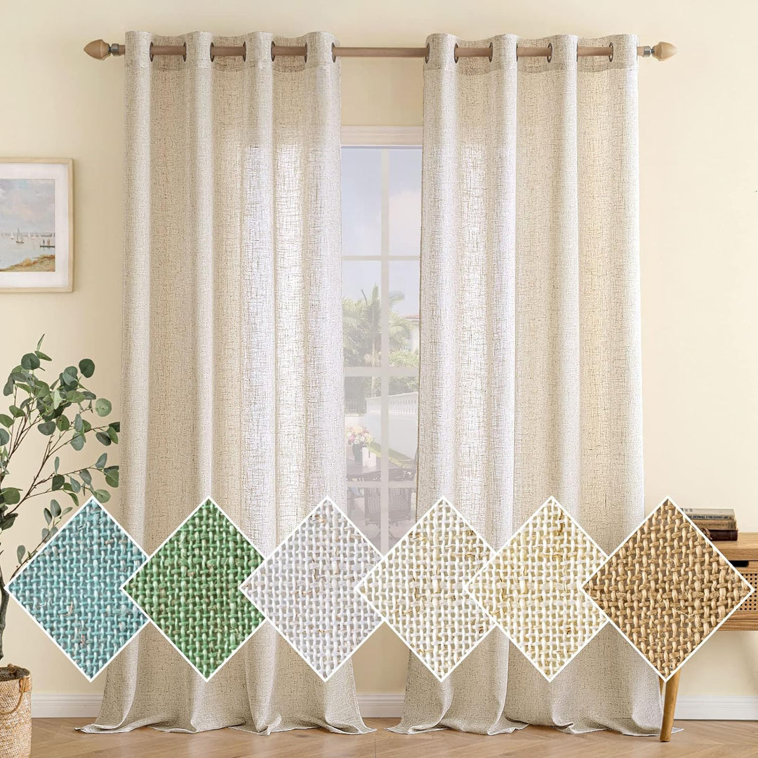 EMEMA Gardinen Vorhänge Leinenvorhang mit Ösen Voile Vorhang Leinenoptik Modern Halbtransparent für