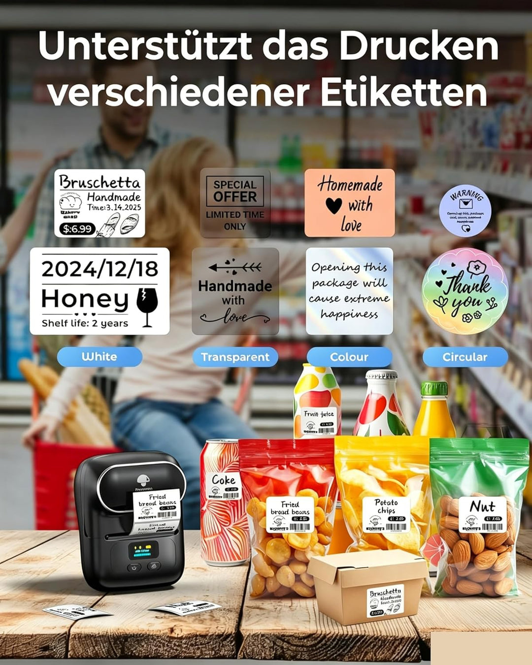 Phomemo M110 Etikettendrucker Selbstklebend mit 3 Etikettenrollen - Etikettiergerät Bluetooth Thermo