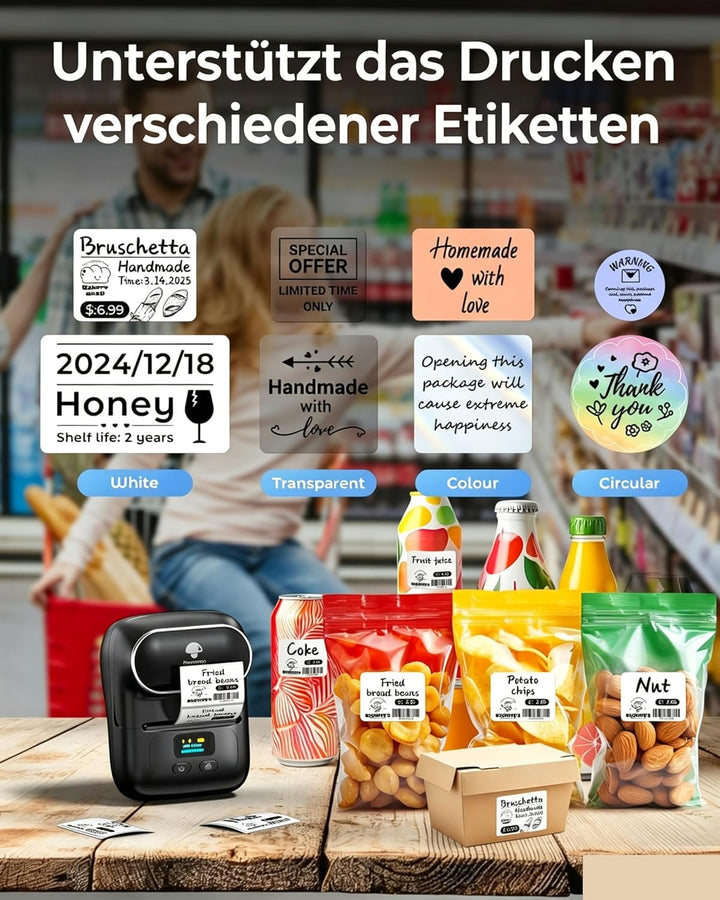 Phomemo M110 Etikettendrucker Selbstklebend mit 3 Etikettenrollen - Etikettiergerät Bluetooth Thermo
