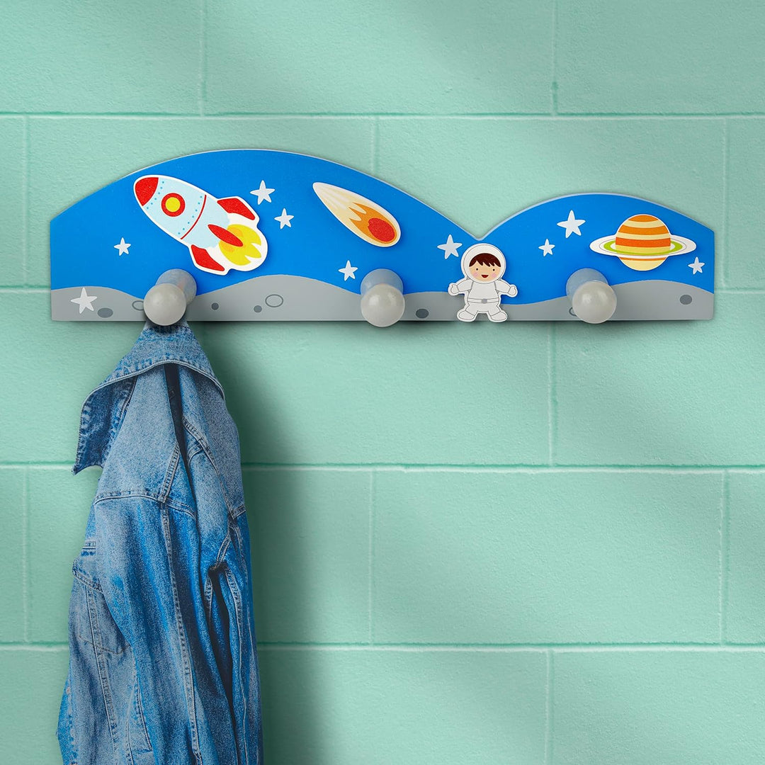 Mousehouse Gifts - Kinder Garderobenleiste mit 3 Haken - Weltraum - für Jungen Blau, Blau
