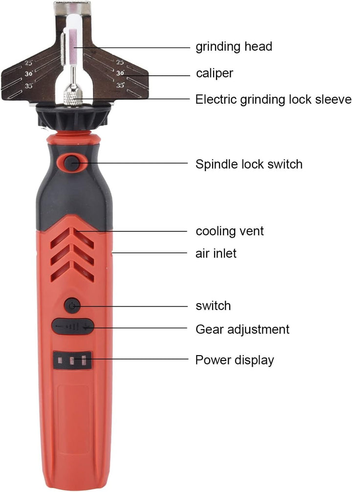 WAZG Akku-Sägeschärfer, 5000-18000 U/min Stabiles Hand-Kettensägen-Schärfwerkzeug-Set Rot DC3,6 V fü