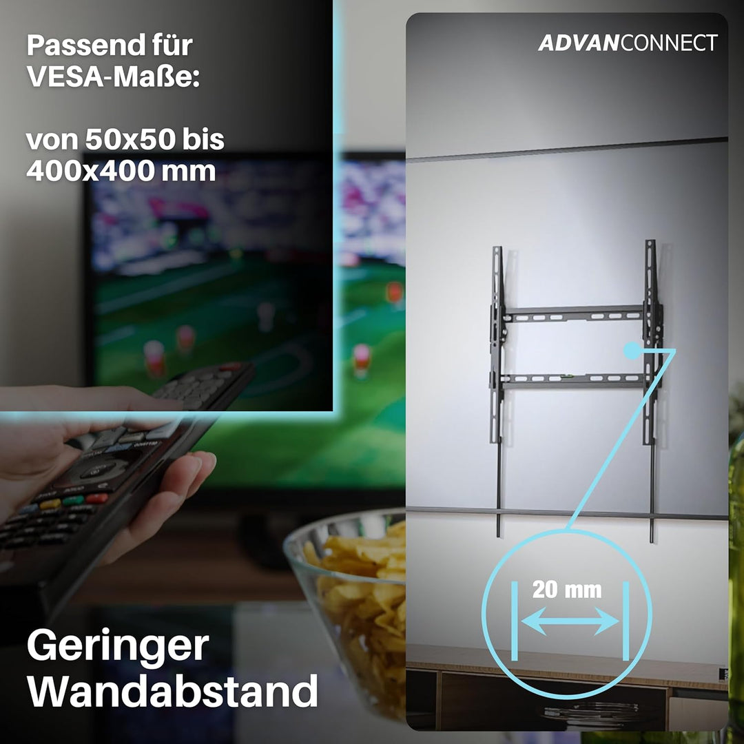 TV Wandhalterung, Fernsehhalterung max. VESA 400x400 mm, max 45kg, neigbare Universal Halterung für