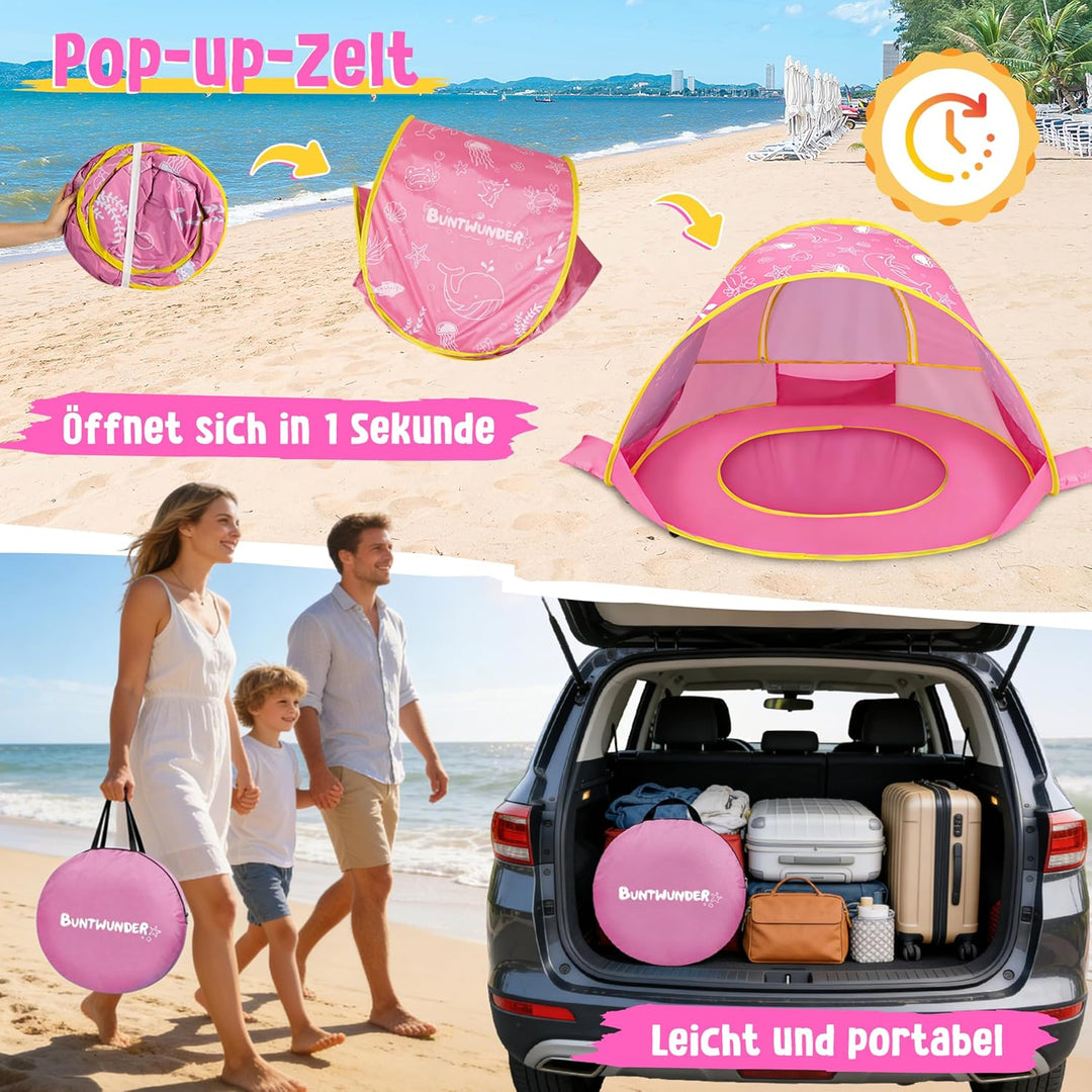 JONRRYIN Pop-up Strandmuschel Baby, Strandzelt mit UV-Schutz 50+, Tragetasche, 4 Heringen, Leichtes