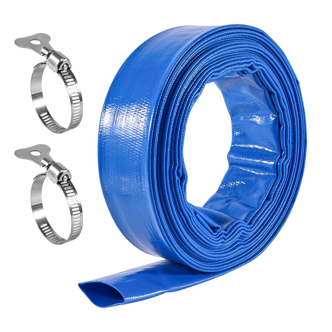 Gewebeschlauch 1 1/2 Zoll, 10M Flachschlauch Ø 38 mm, Blau Gewebeschlauchset mit 2 Clips für Tauchpu