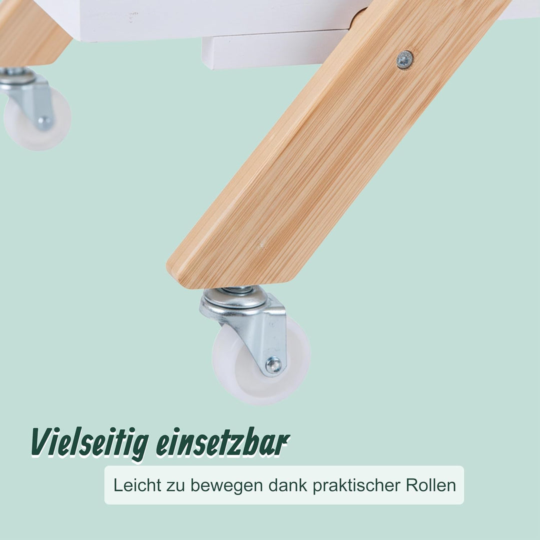 Relaxdays Servierwagen Bambus, Küchenwagen klappbar, Flaschenhalter, Rollwagen 2 Etagen, HBT: 70x44x