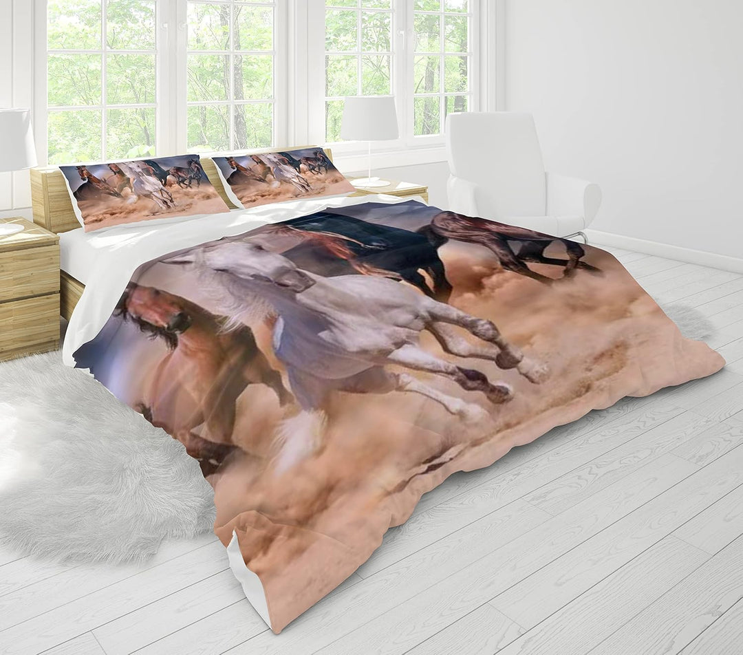 Pferde Bettwäsche Set 200x200 cm, Kinderbettwäsche, Pferde Motiv 3D Tier Motiv, Mikrofaser, Sehr Wei