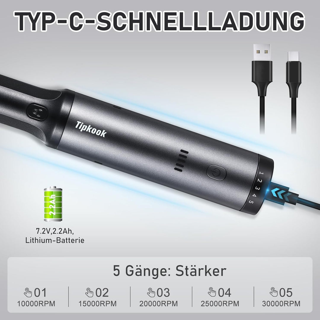 Akku Multifunktionswerkzeug, Rotationswerkzeug 7.2V, 5 Variable Drehzahl 10000–30000 U/min, Multitoo