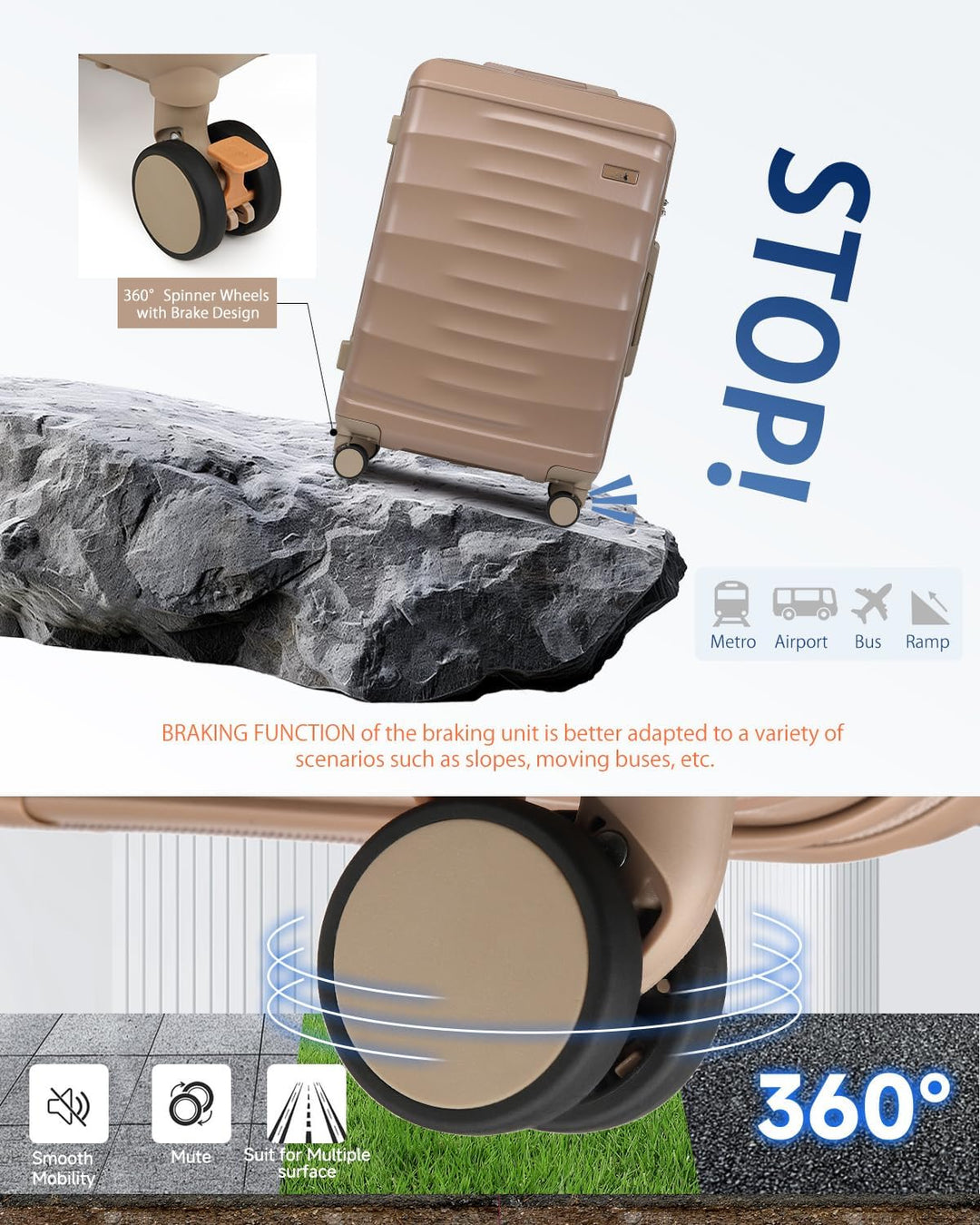 Sea choice Reisekoffer Set 5 Teilig ABS Hartschale Trolley Kofferset Gepäckset Grosse Kapazität Hand