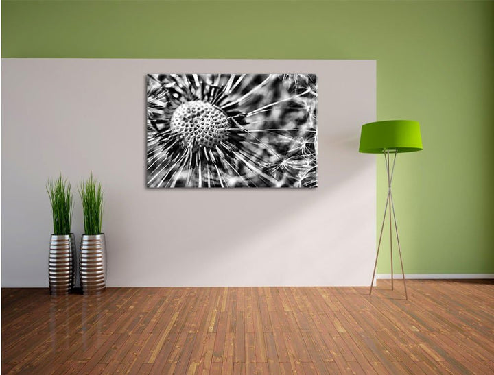 Monocrome, Pusteblume, Format: 100x70 auf Leinwand, XXL riesige Bilder fertig gerahmt mit Keilrahmen