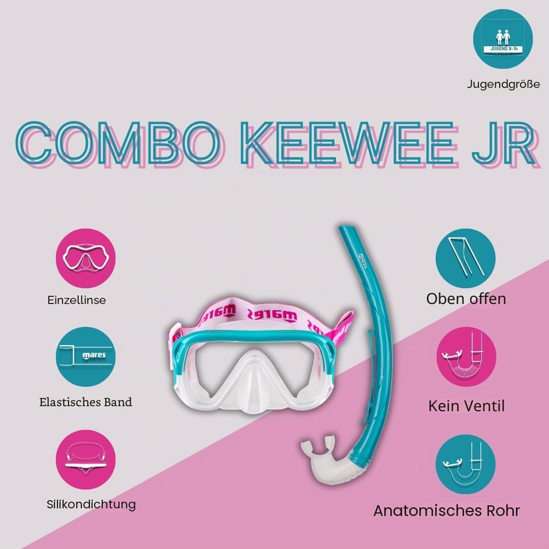 Mares Unisex-Youth Combo Keewee Jr Maske und Schnorchel Unisex Aqua, Unisex Aqua