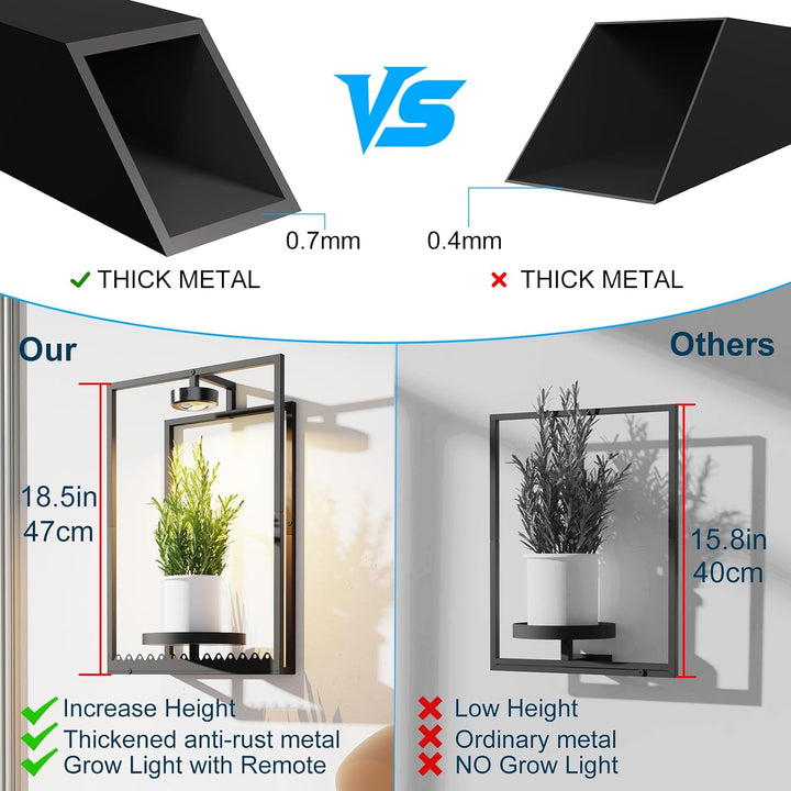 Frame Plant Wall Stand with Grow Light, Black Display Wall Plant Holder for Hanging Plants Medium 2,