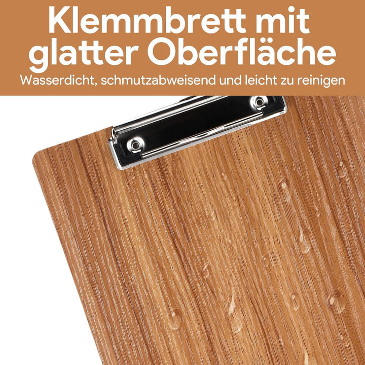 4 Stück Klemmbrett A4, Bürohelfer Klemmmappe aus Holz, Klemmbretter set mit Metallclip, für Arbeit Z