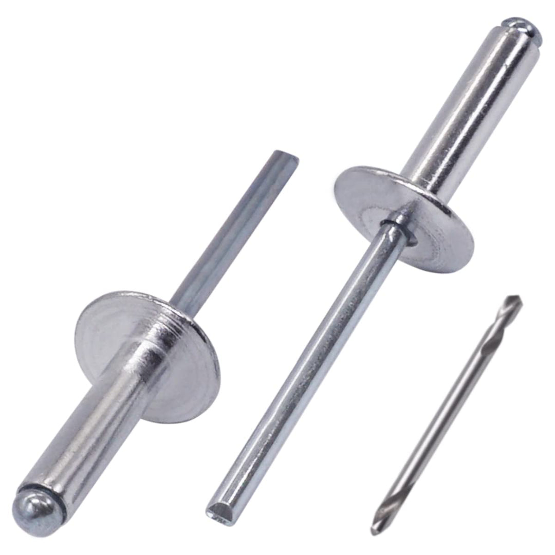 SKIR'CO (300 Stück) Grossflansch Aluminium Blindnieten 5,0 x 20 mm, Stahldorn, Bohrer inklusive 300