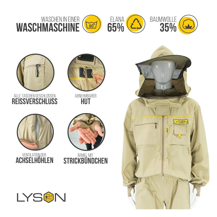 LYSON Imkerbluse mit abnehmbarem Hut/Imkerjacke mit Handstulpen mit Daumenloch Unisex Imkerbluse bel