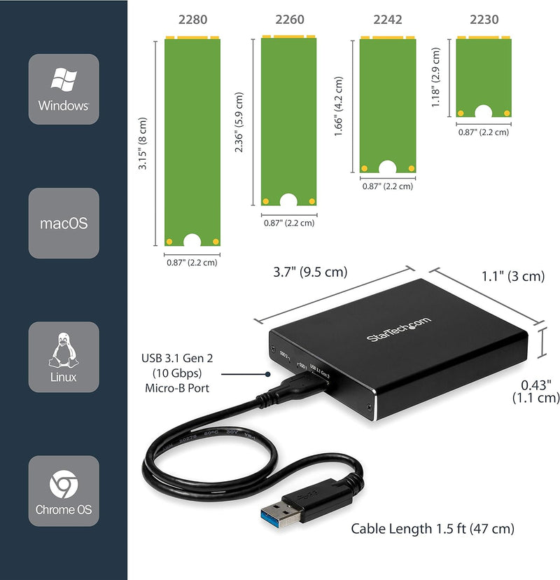 StarTech.com SSD Festplattengehäuse für zwei M.2 Festplatten - USB 3.1 Type C - USB C Kabel - USB 3.