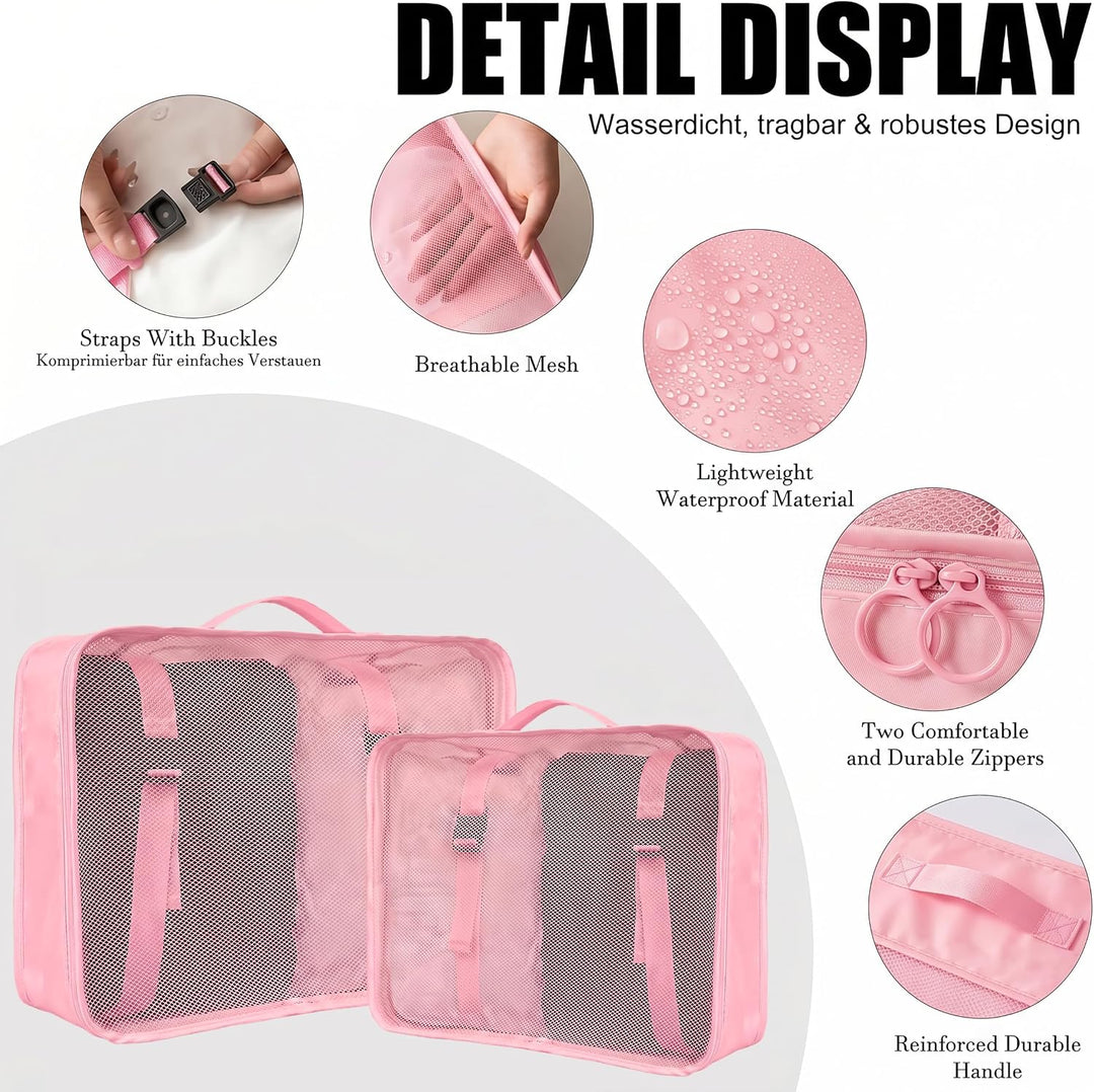Packing Cubes 8er Set Koffer Organizer Packwürfel Set wasserdicht | Leichte Reise Packtaschen für Ko