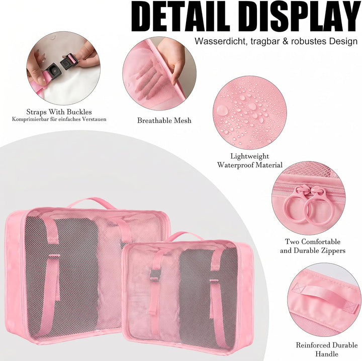 Packing Cubes 8er Set Koffer Organizer Packwürfel Set wasserdicht | Leichte Reise Packtaschen für Ko