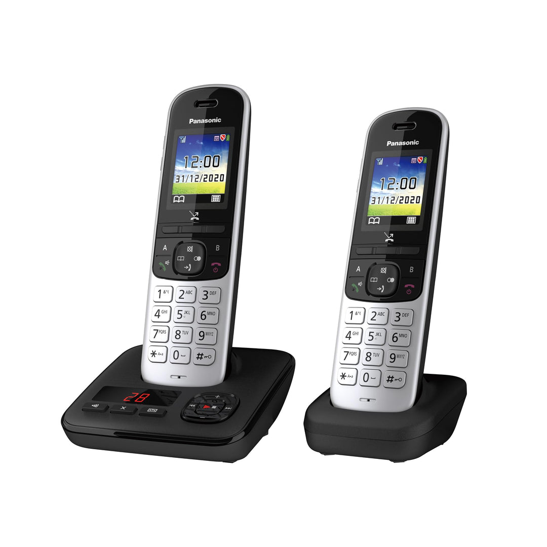 Panasonic KX-TGH722GS Schnurlostelefon Duo mit Anrufbeantworter (DECT Telefon, strahlungsarm, Farbdi