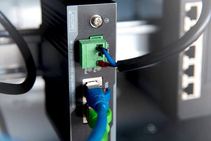 DIGITUS PoE+ Injektor - IEEE802.3at - Gigabit Ethernet - DIN Hut-Schiene - DC Klemmleiste - PoE Modu