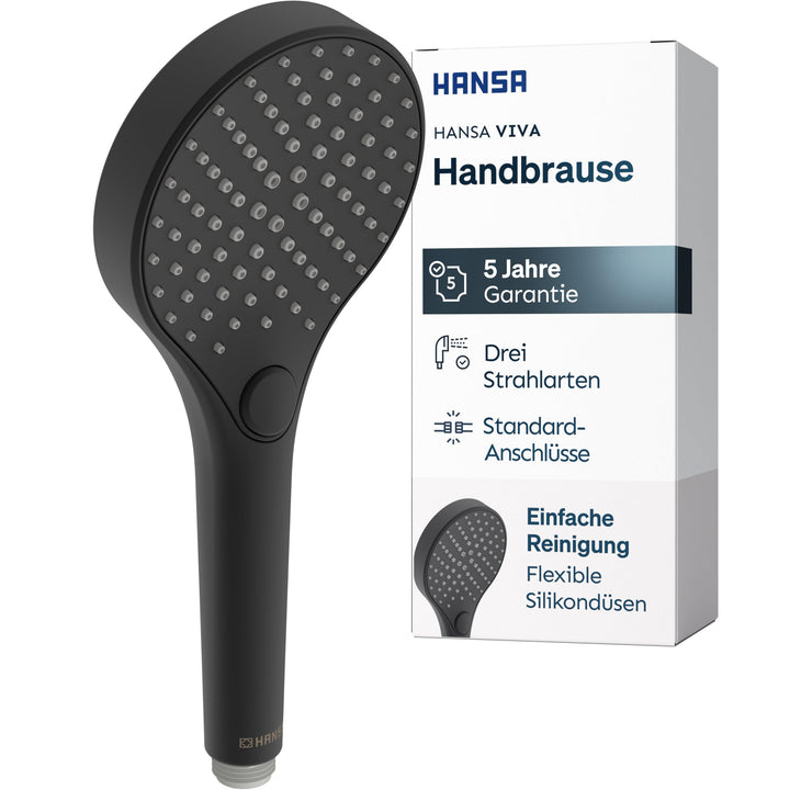 HANSA VIVA Breiter Duschkopf mit 3 Strahlarten I Handbrause Dusche | Dreistrahlig mit Druckknopf Ums