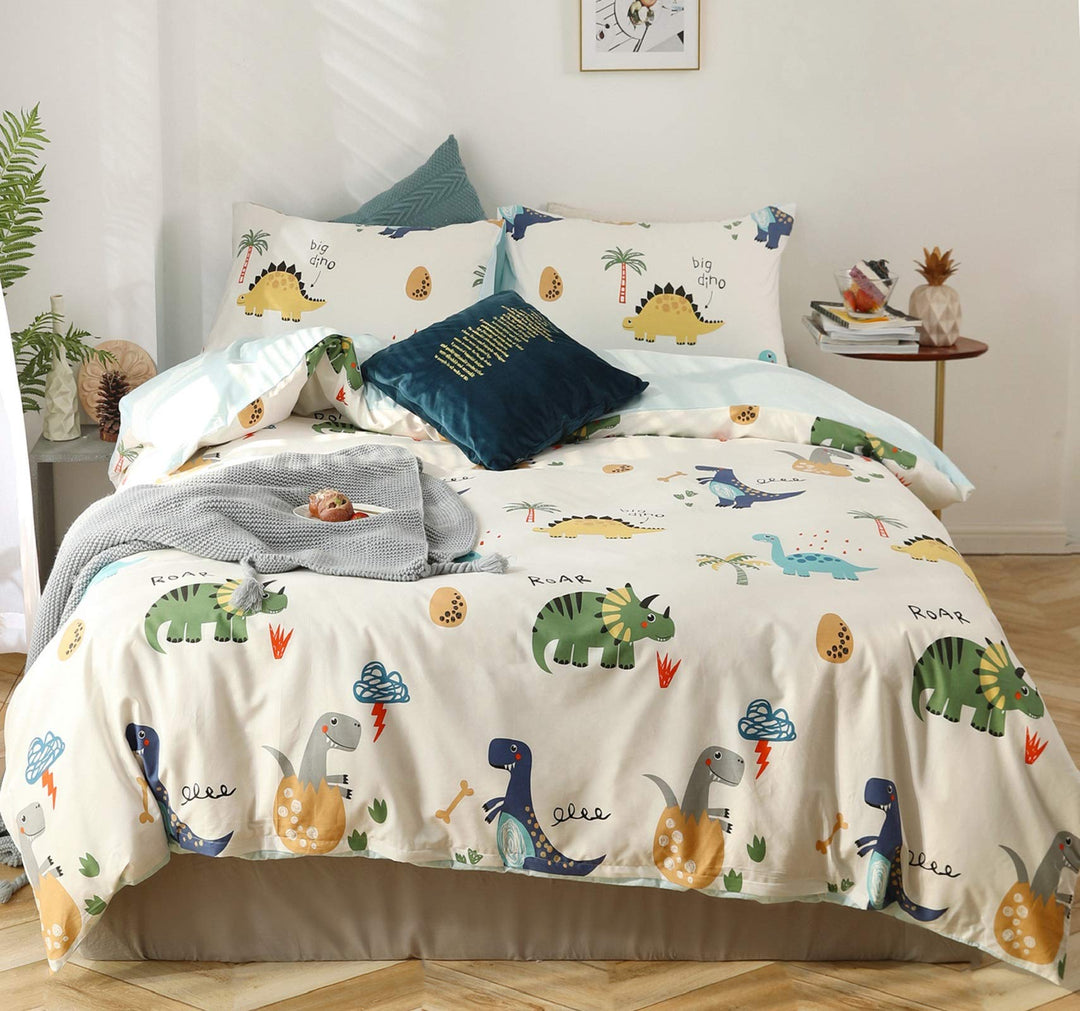 GETIYA 【Neueste】 Dino Bettwäsche 135x200 Kinder Bettwäsche Cartoon Dinosaurier Bettbezug Bunt 100% B