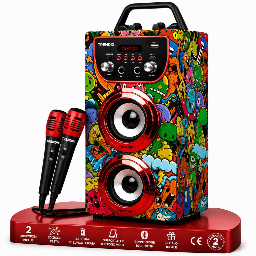 Trendix - Karaoke Maschine Kinder Monster Club | Karaoke Anlage Mit 2 Mikrofonen, Radio Fm, USB, Blu